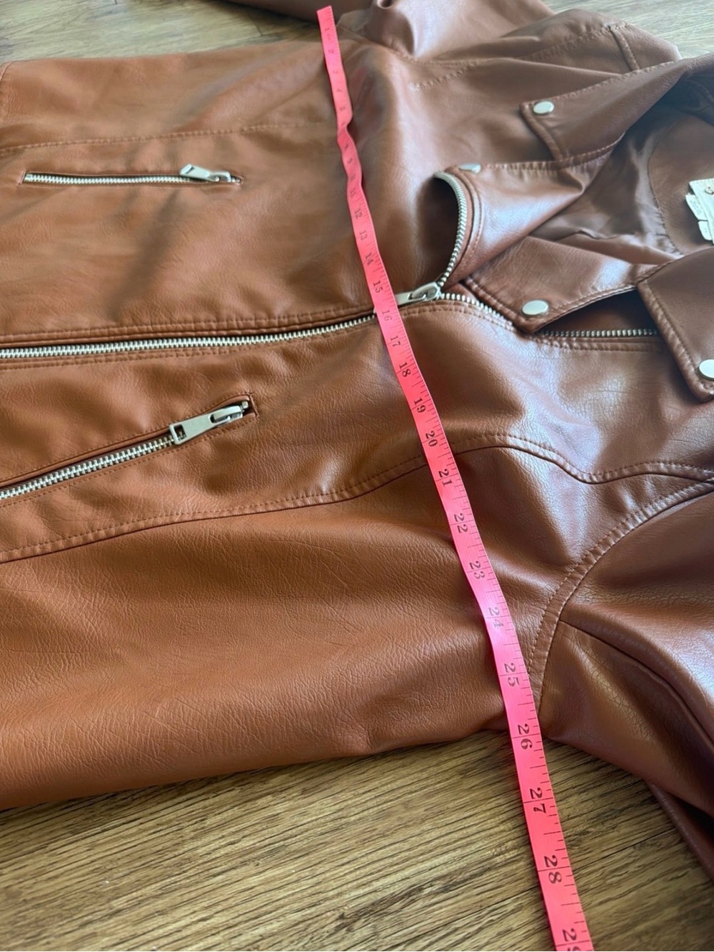 By Anthropologie Rich Cognac Brown Faux Leather Moto Jacket - Plus Size 2X - Picture 9 of 12